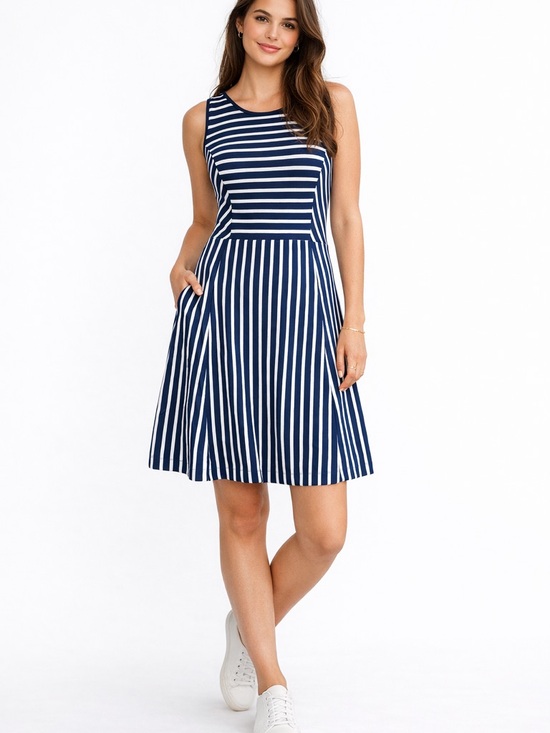 Banana Republic Dresses & Skirts - Banana Republic Blue White Striped Sleeveless Dress Size 6 Fit Flare